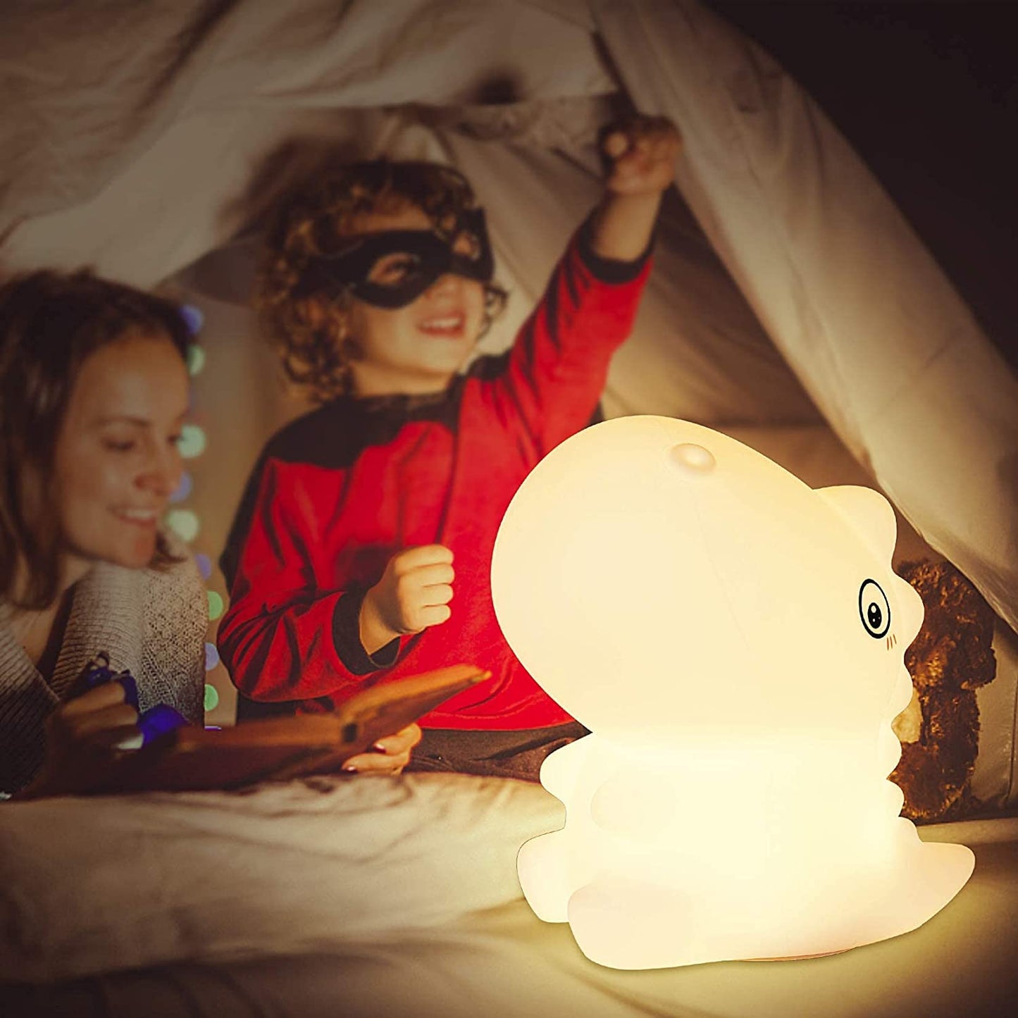 Night Light for Kids, Cute Silicone Dinosaur Night Light with Brightness, 7 Colors Kawaii Touch Lamp for Bedroom, Girls and Boys, Toddler, Nursery, Baby Gifts, Rechargeable