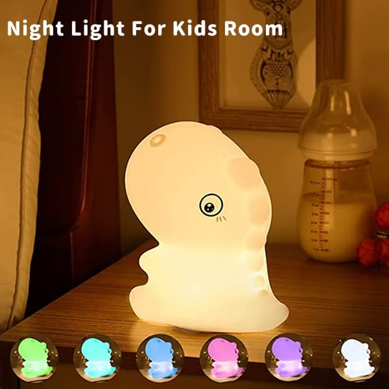 Night Light for Kids, Cute Silicone Dinosaur Night Light with Brightness, 7 Colors Kawaii Touch Lamp for Bedroom, Girls and Boys, Toddler, Nursery, Baby Gifts, Rechargeable