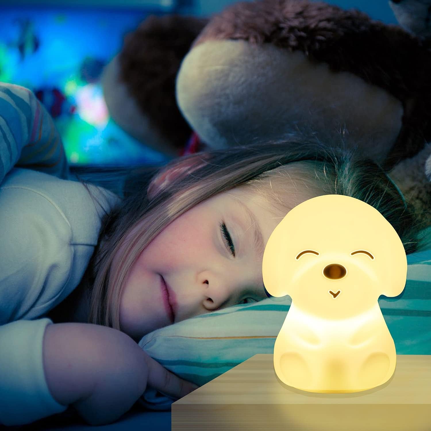 Cute Dog Kids Night Light, Portable Animal Lamp for Bedroom, Color Changing Lights with Touch Control,Portable,Battery Operated,Rechargeable