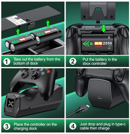 Controller Charger with 2*2550Mah Rechargeable Battery Packs for Xbox One,Xbox Series, Black