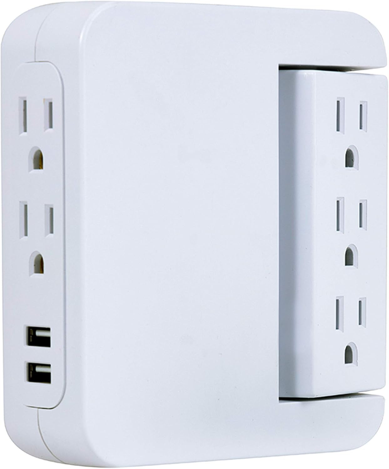 Pro Side-Access Swivel Sur Protector, 2 Pack, 5-Outlet Extender with 2 USB Ports, Wall Tap Adapter, Charging Station, 3-Prong, 560 Joules, 2.4 AMP/12 Watt, UL Listed, White, 55246