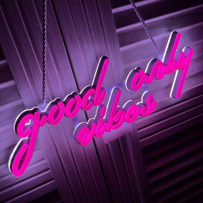 Good Vibes Only Neon Sign, Art Wall Lights, Night Light, for Beer Bar Club Bedroom Windows Glass Hotel Pub Cafe Wedding Birthday Party Gifts_Pink