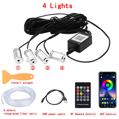 LED Car Interior Ambient Strip Lights RGB Fiber Optic Atmosphere Neon Lighting Kit W/ APP Remote Control Auto Decorative Lamps