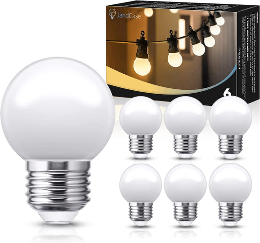 G40 Light Bulbs Replacement, Low Watt Light Bulbs, 15 Watt Light Bulbs Equivalent E26 Base, Non-Dim, 1W 6000K LED Small Light Bulbs for Bathroom Vanity Porch Outdoor String Light Bulbs,6 Pack