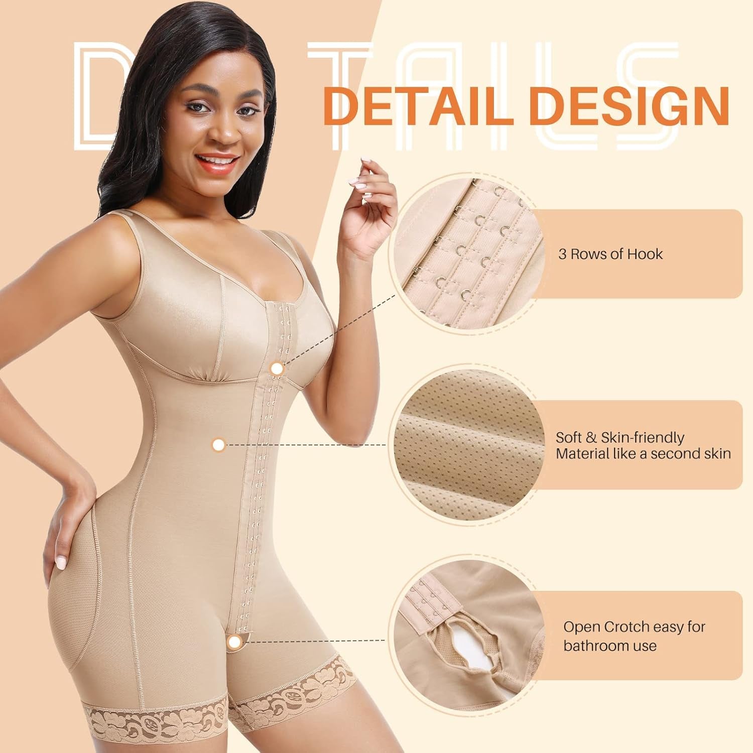 Shapewear for Tummy Control Faja plus Size Butt Lifter Body Shaper Bodysuits for Women Beige S