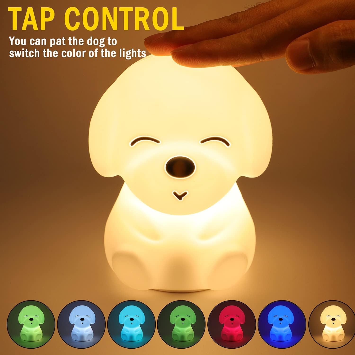 Cute Dog Kids Night Light, Portable Animal Lamp for Bedroom, Color Changing Lights with Touch Control,Portable,Battery Operated,Rechargeable