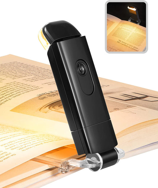 Book Reading Light, Amber Warm Clip on LED with 3 Adjustable Brightness for Eye Protection, Rechargeable USB, Gifts for Bookworms, Kids (Black)