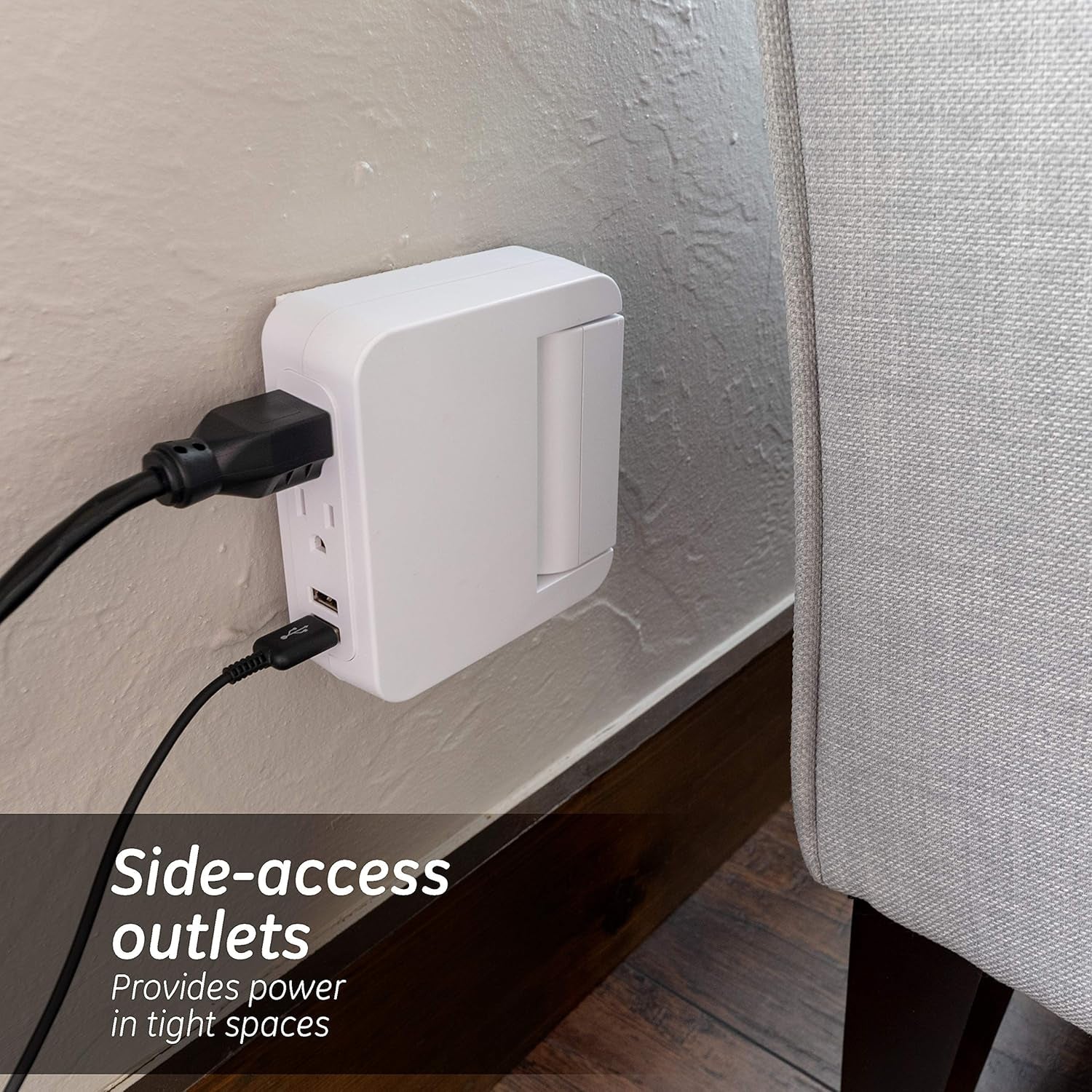 Pro Side-Access Swivel Sur Protector, 2 Pack, 5-Outlet Extender with 2 USB Ports, Wall Tap Adapter, Charging Station, 3-Prong, 560 Joules, 2.4 AMP/12 Watt, UL Listed, White, 55246