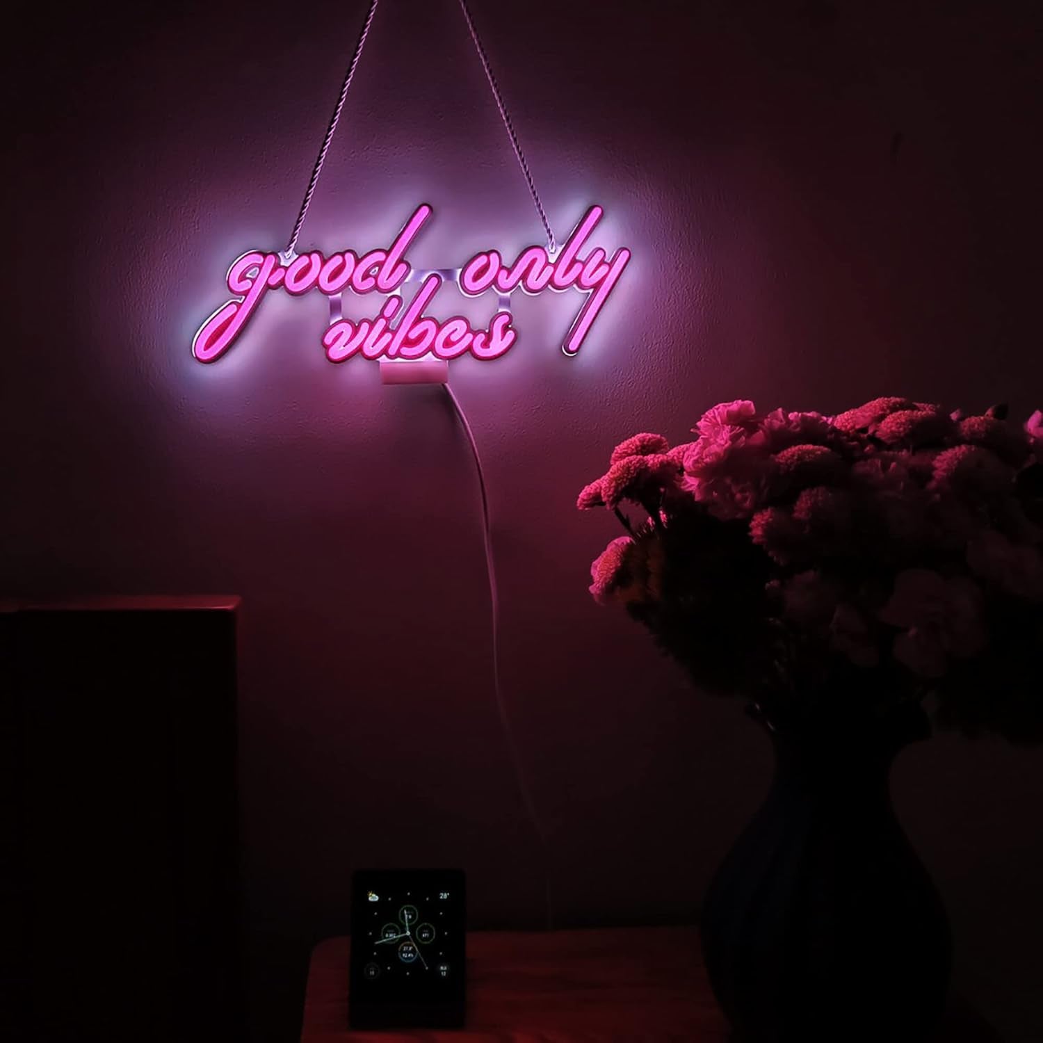 Good Vibes Only Neon Sign, Art Wall Lights, Night Light, for Beer Bar Club Bedroom Windows Glass Hotel Pub Cafe Wedding Birthday Party Gifts_Pink