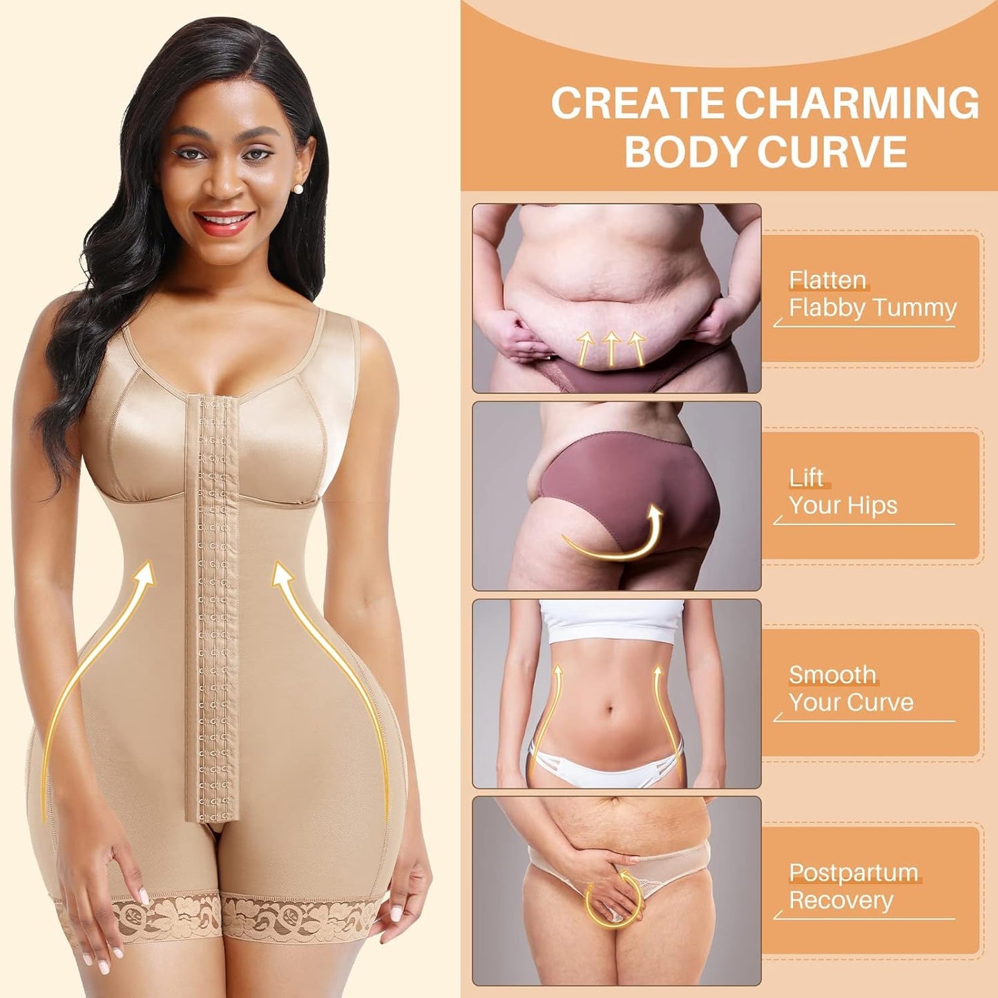 Shapewear for Tummy Control Faja plus Size Butt Lifter Body Shaper Bodysuits for Women Beige S